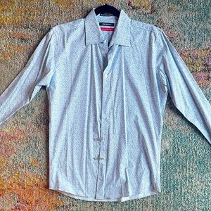 Saks Fifth Avenue Men’s Light Blue Floral Dress Shirt, Trim Fit, 15 1/2, 34/35